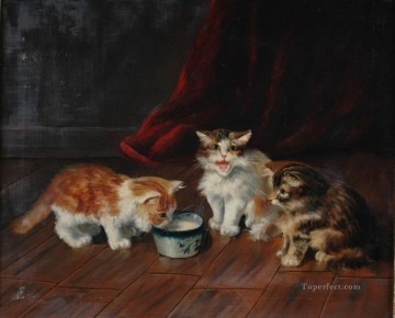 猫 Painting - アルフレッド・ブルネル・ド・ヌーヴィル 3匹の子猫